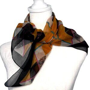 Vintage Echo Square Scarf Made In Italy Black Orange